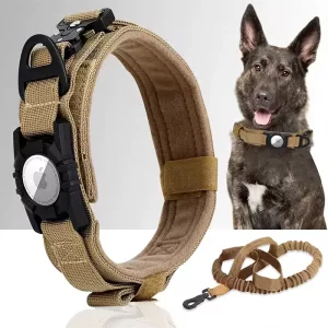 airtag dog collar, tactical dog collar, waterproof dog collar, dog collar with handle, dog collar with airtag holder, military dog collar